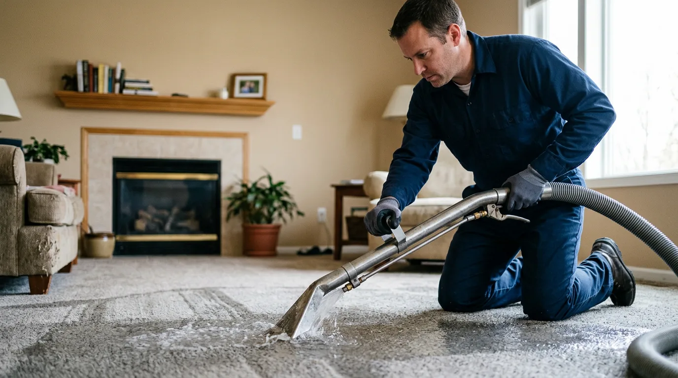 Water damage restoration technician working near Athens, PA